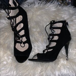 Black lace up open sandals